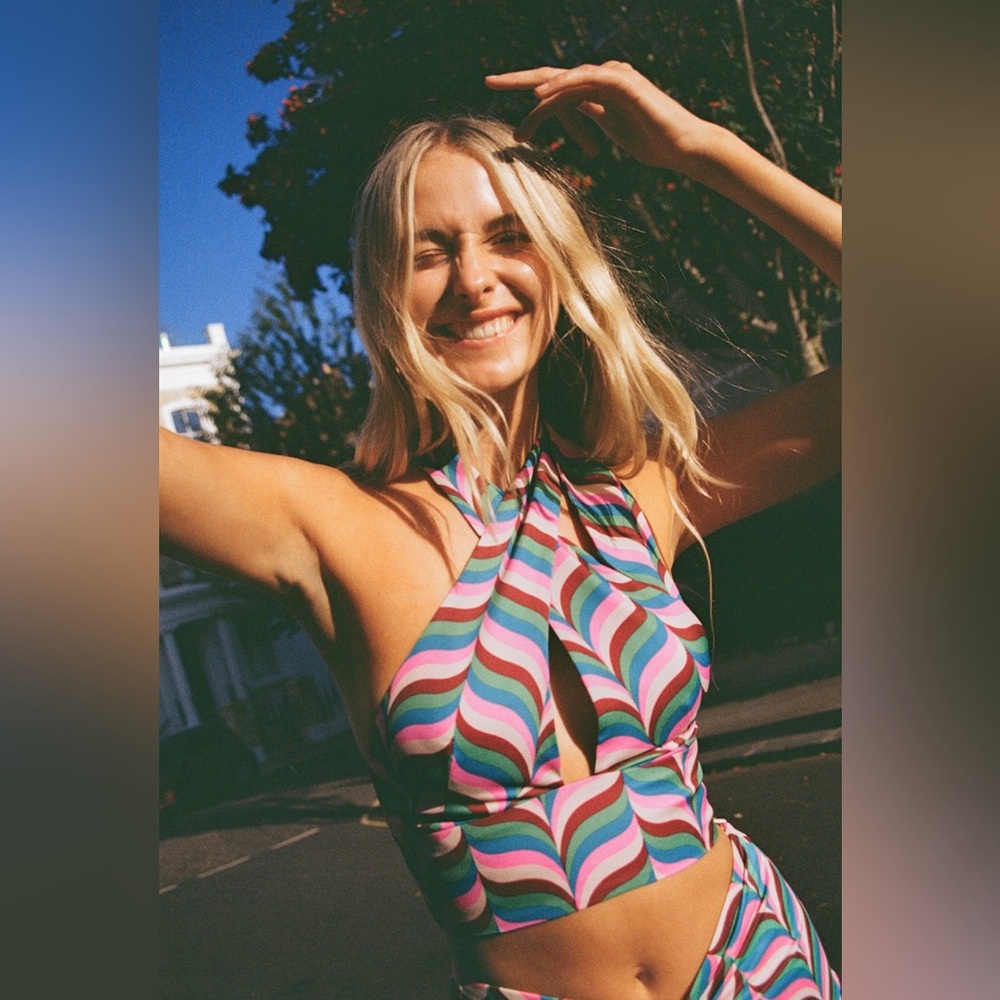 Zara Satin Effect Crop Top - Multicolor, Size M, NWOT, Retro 70s Vibe